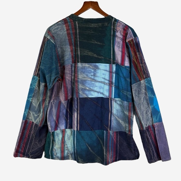 Earthbound Trading Overdyed Patchwork Toggle Henley Cotton Pullover Mens Size L - Picture 7 of 14